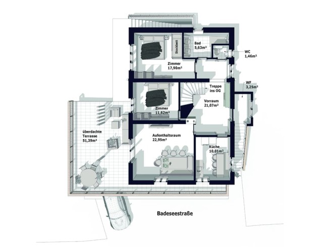 Skizze Erdgeschoss Chalet Eben