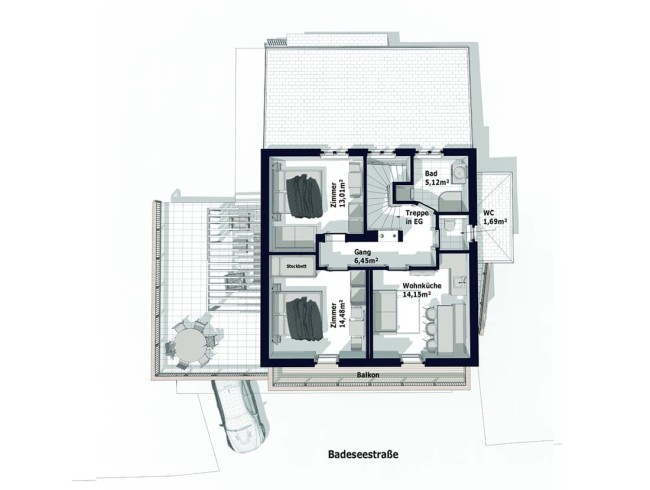 Skizze Obergeschoss Chalet Eben